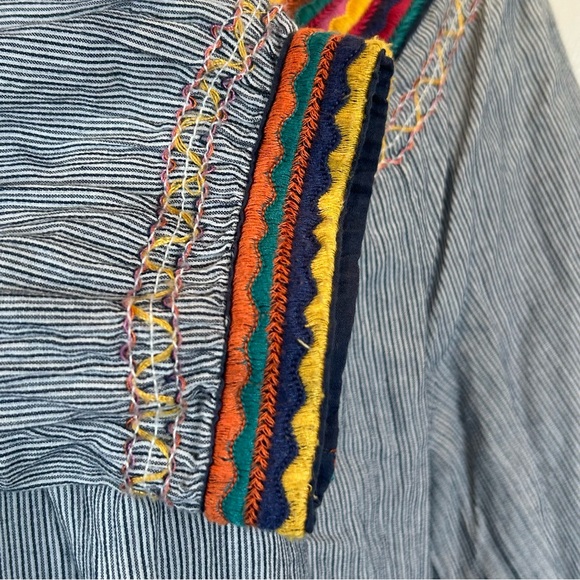 Lucky Brand Striped Peasant Top With Colorful Neck & Cuff Detail Bohemian - Picture 5 of 11